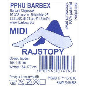 Barbex rajstopy Midi czarne 1 para