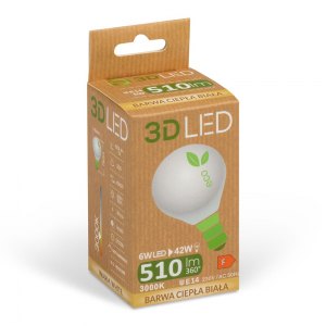 3D LED Żarówka 6W E14 barwa ciepła biała