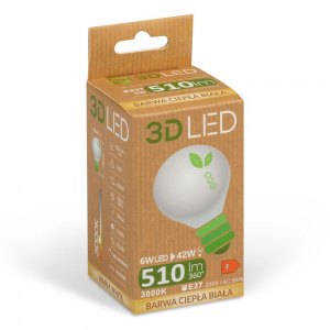 3D LED Żarówka 6W E27 barwa ciepła biała